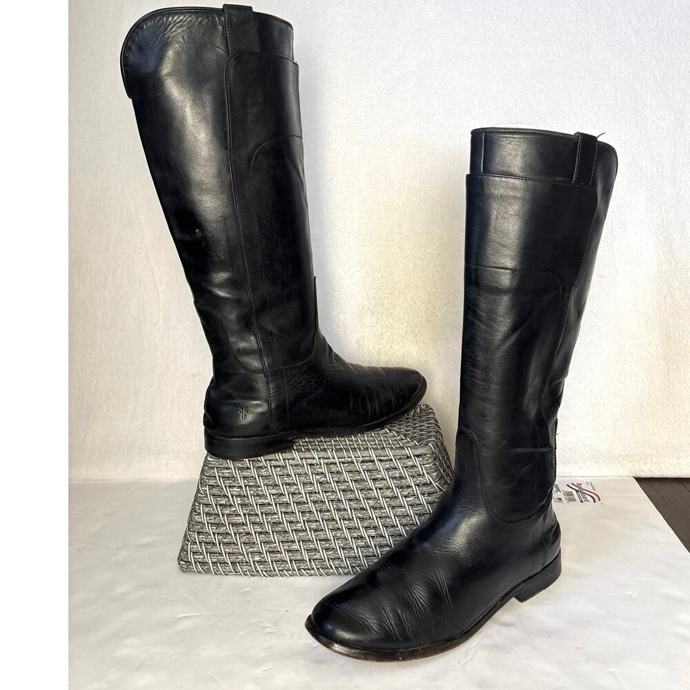 Frye Paige Women's Size 8.5B Black Leather Tall Equestrian Pull On Riding Boots
